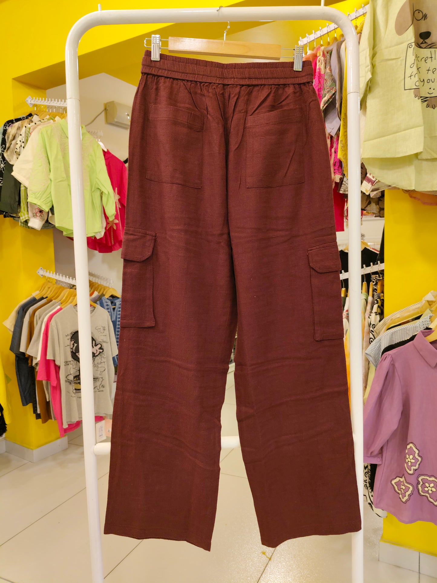 Linen Cargo Pants For Women ( LARGE)
