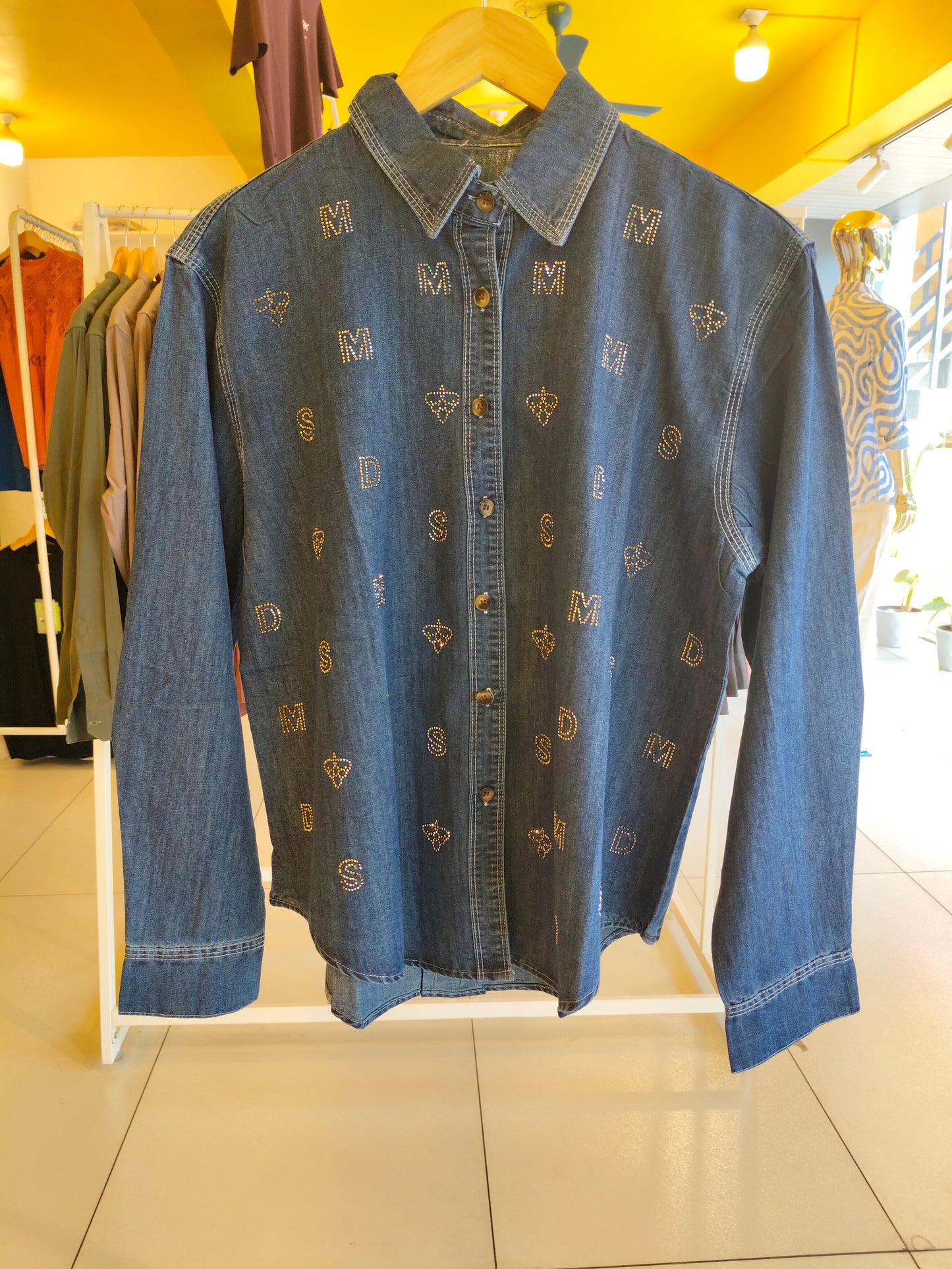Studded Denim Shirt (FREE SIZE)