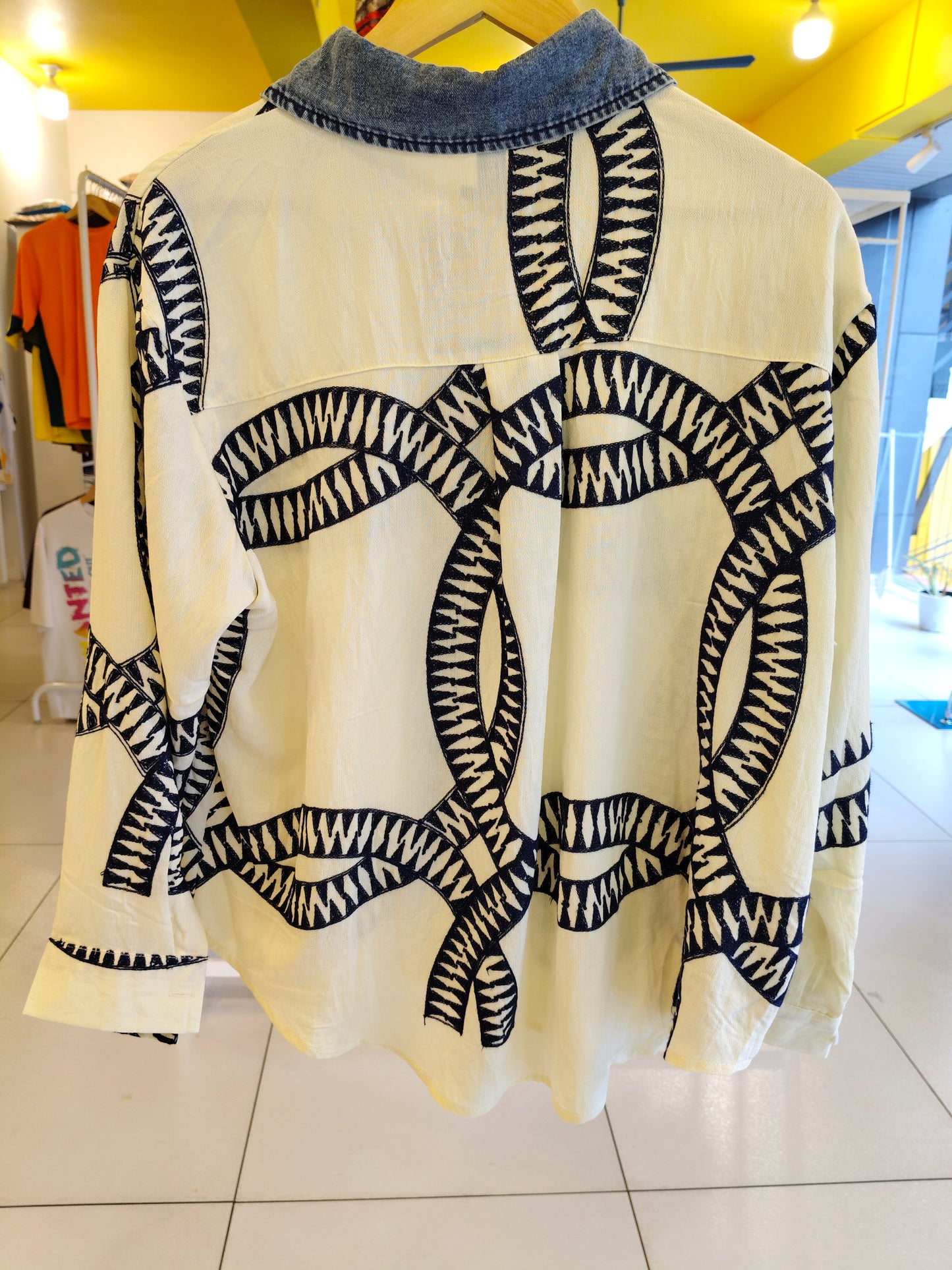 Embroidered Denim Collared Shirt for Women (FREE SIZE)