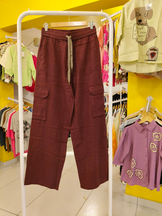 Linen Cargo  Pants For Women ( LARGE)