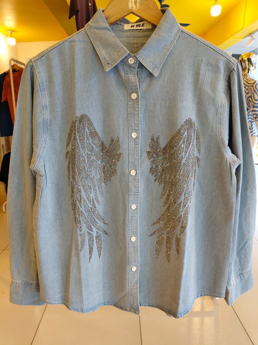Studded Denim  Shirt for women (FREE SIZE)
