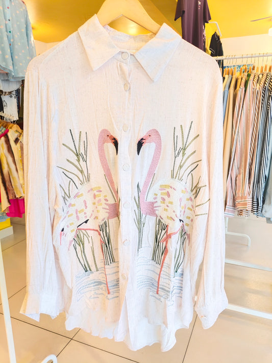 Embroidered Shirt For Women  (FREE SIZE)