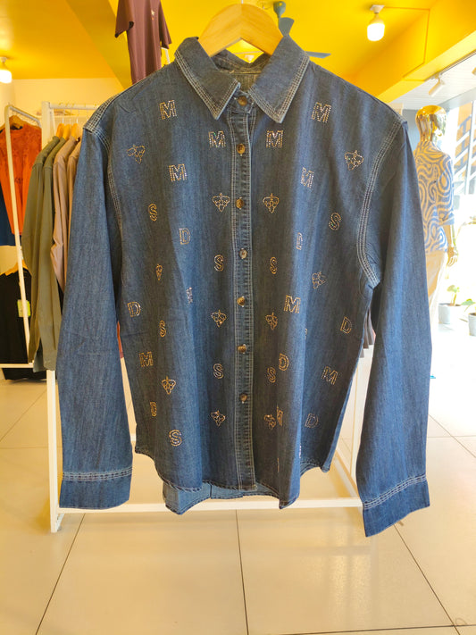 Studded Denim Shirt  (FREE SIZE)