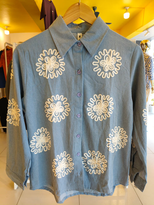 Embroidered Denim Shirt for Women  (FREE SIZE)