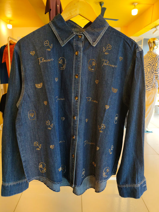 Studded Denim Shirt for Women (FREE SIZE)