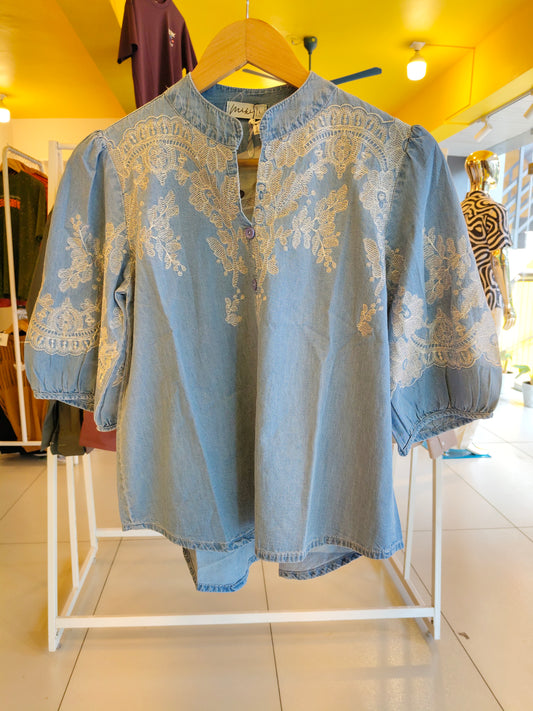 Ladies Embroidered Denim Top  (LARGE)