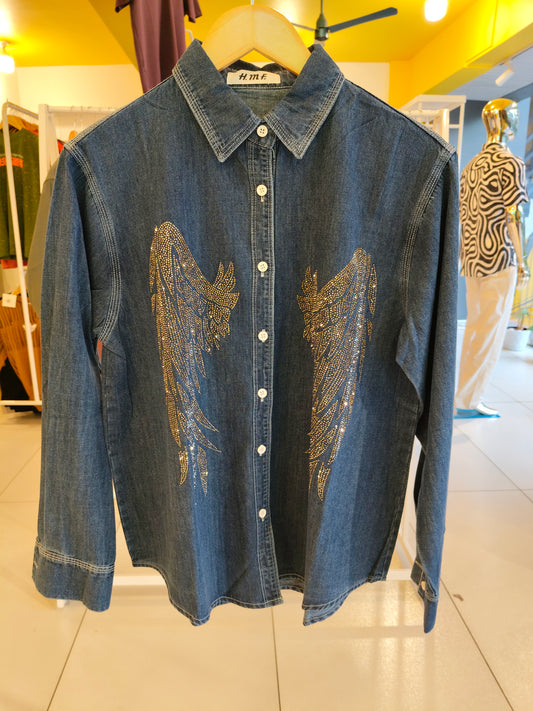 Studded Denim Shirt for Women (FREE SIZE)