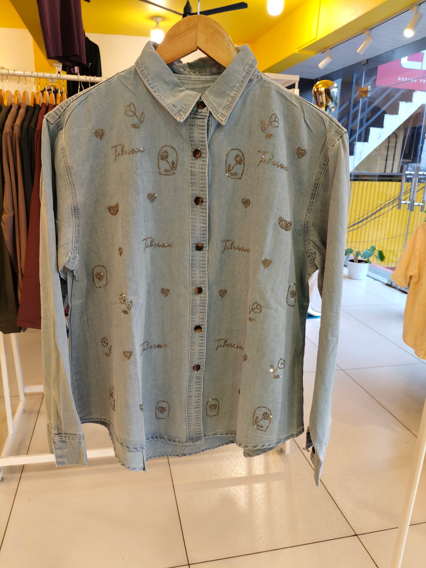 Studded Denim Shirt for Women (FREE SIZE)