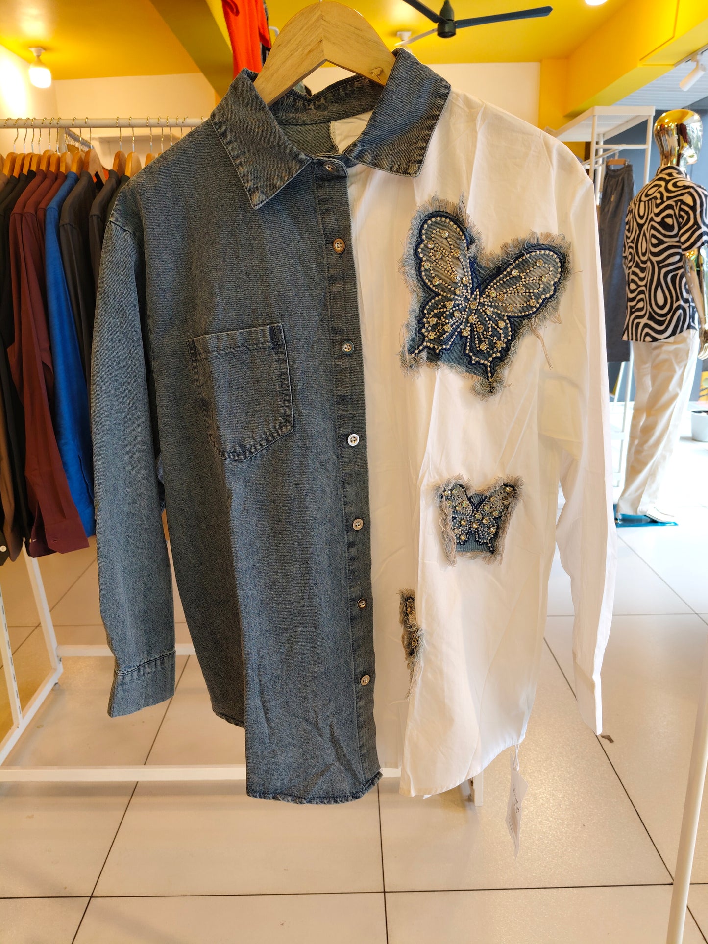 Denim Patched Shirt for Women (FREE SIZE )