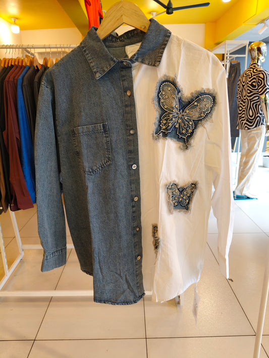 Denim Patched Shirt for Women (FREE SIZE )