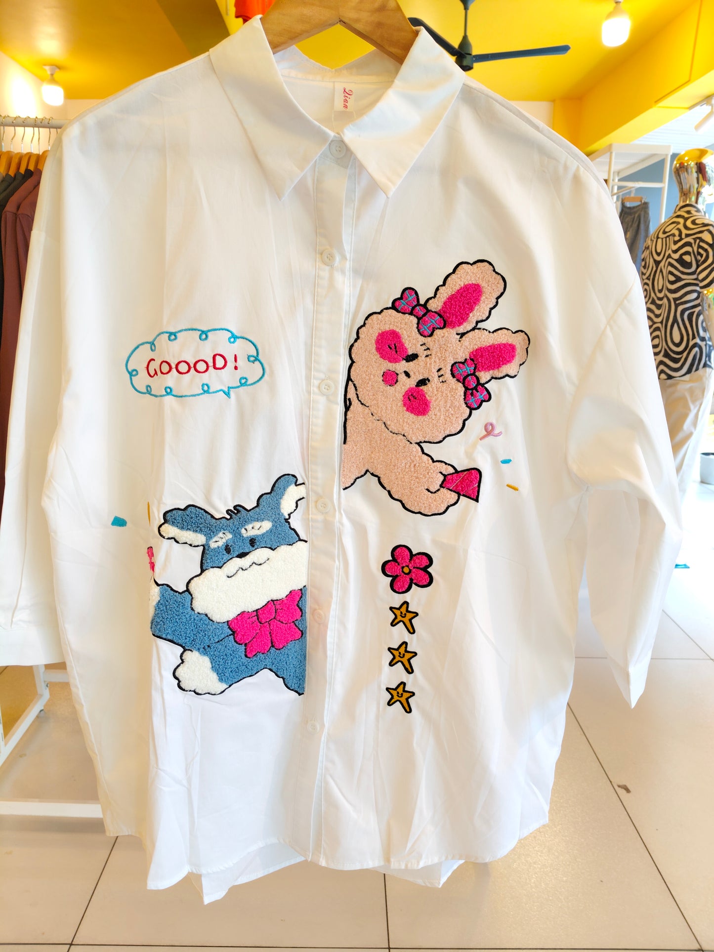 Ladies Shirt with Embroidered Rabbit (FREE SIZE)
