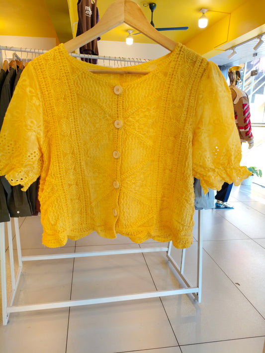 Crochet Button-Up Top for Women  (FREE SIZE)