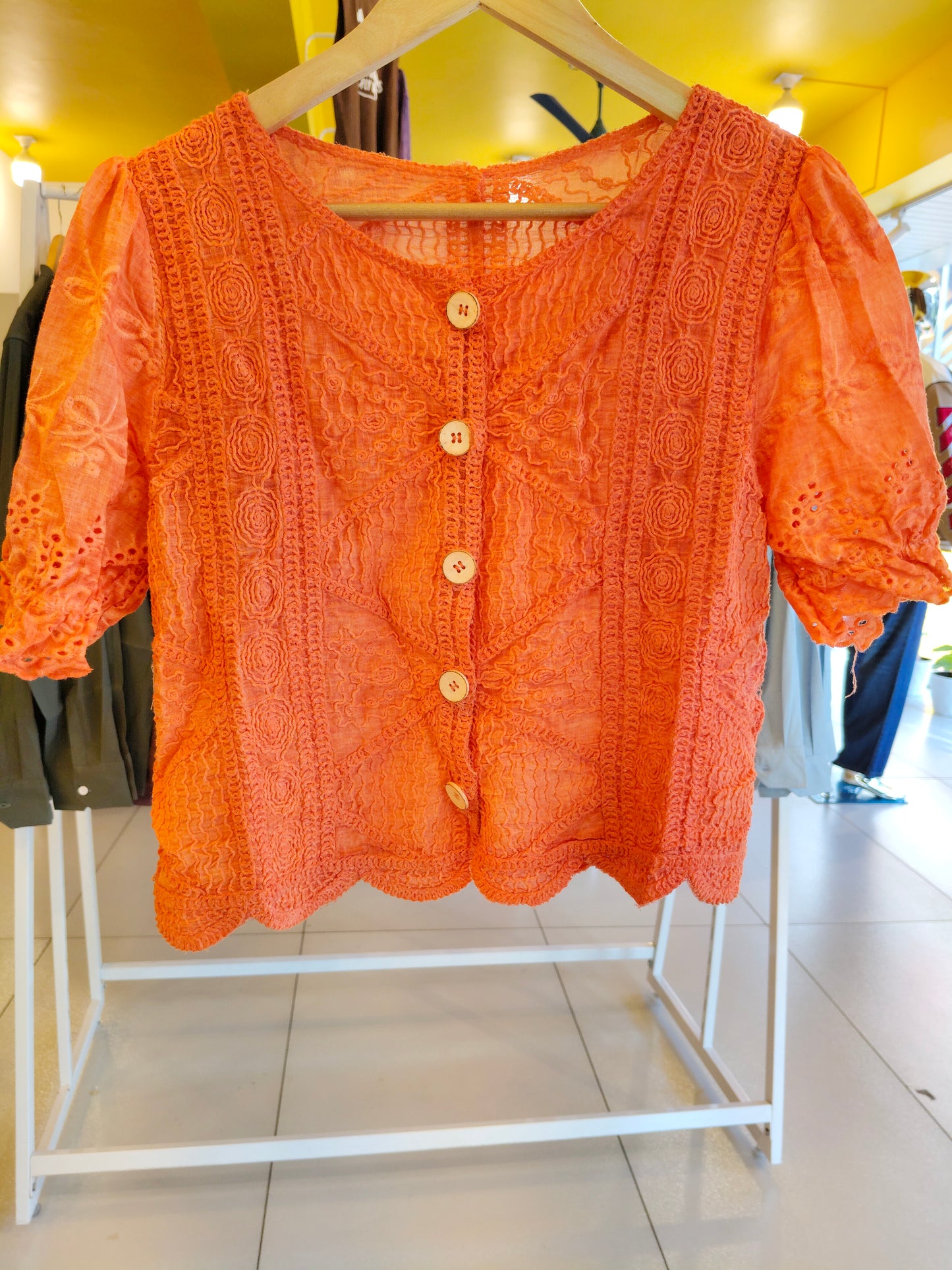 Crochet Button-Up Top for Women  (FREE SIZE)