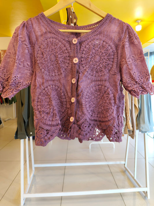 Crochet Button-Up Top for Women  (FREE SIZE)