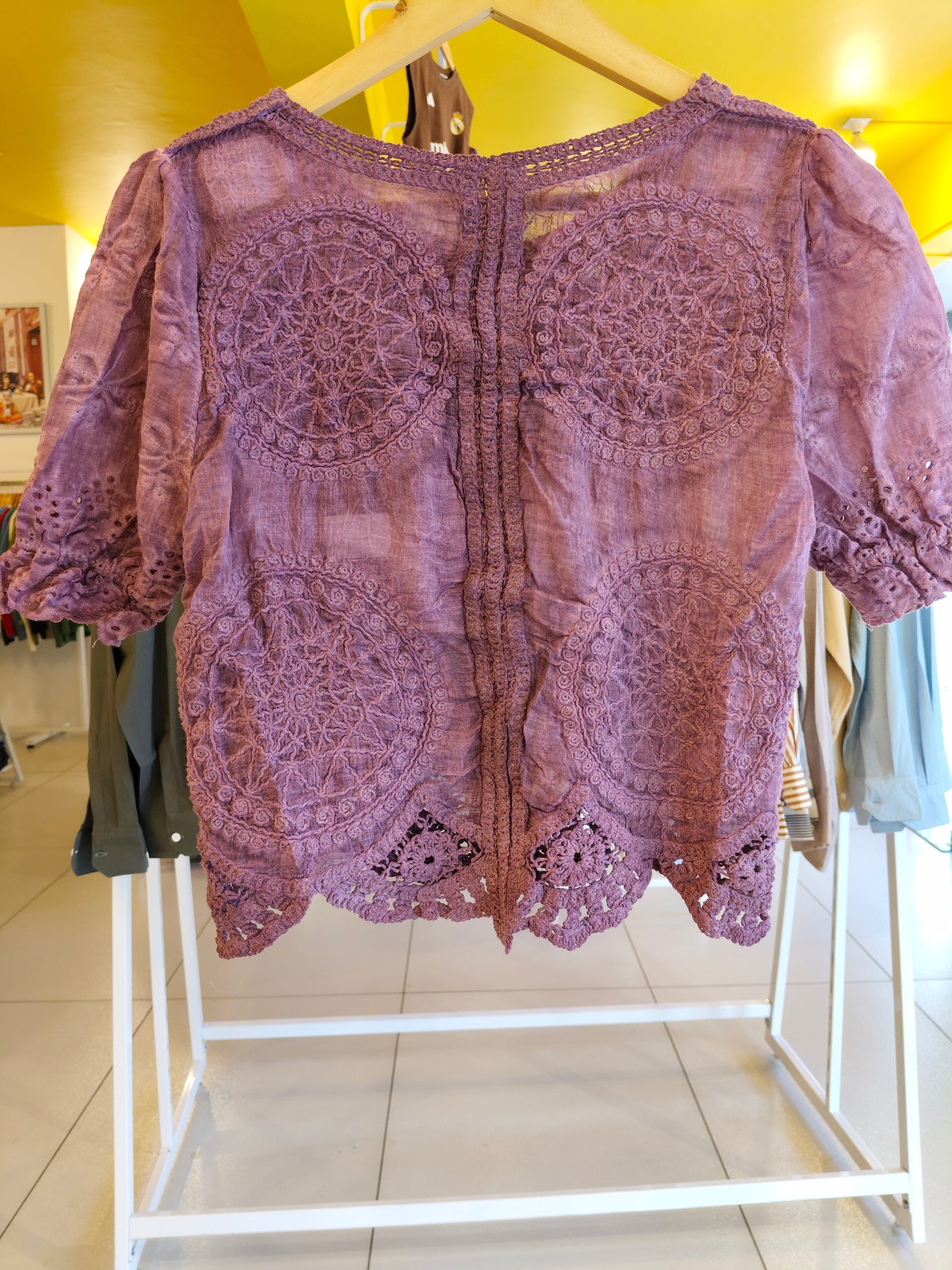 Crochet Button-Up Top for Women  (FREE SIZE)