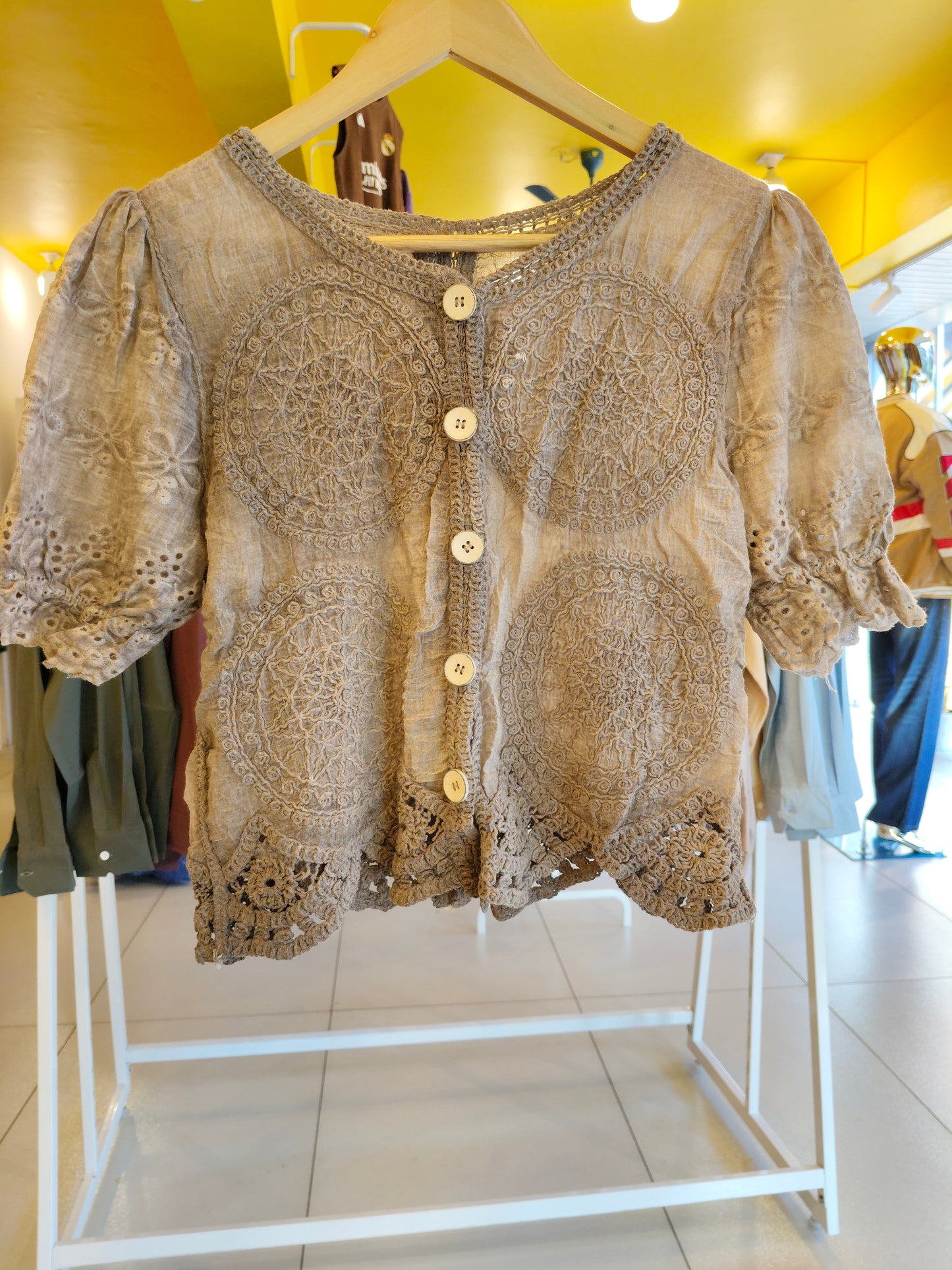 Crochet Button-Up Top for Women  (FREE SIZE)