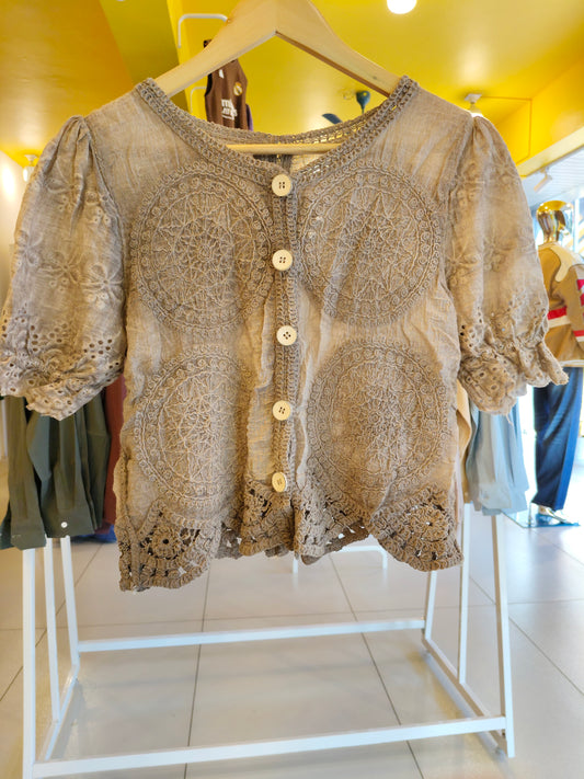 Crochet Button-Up Top for Women  (FREE SIZE)