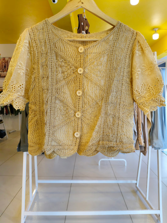 Crochet Button-Up Top for Women  (FREE SIZE)