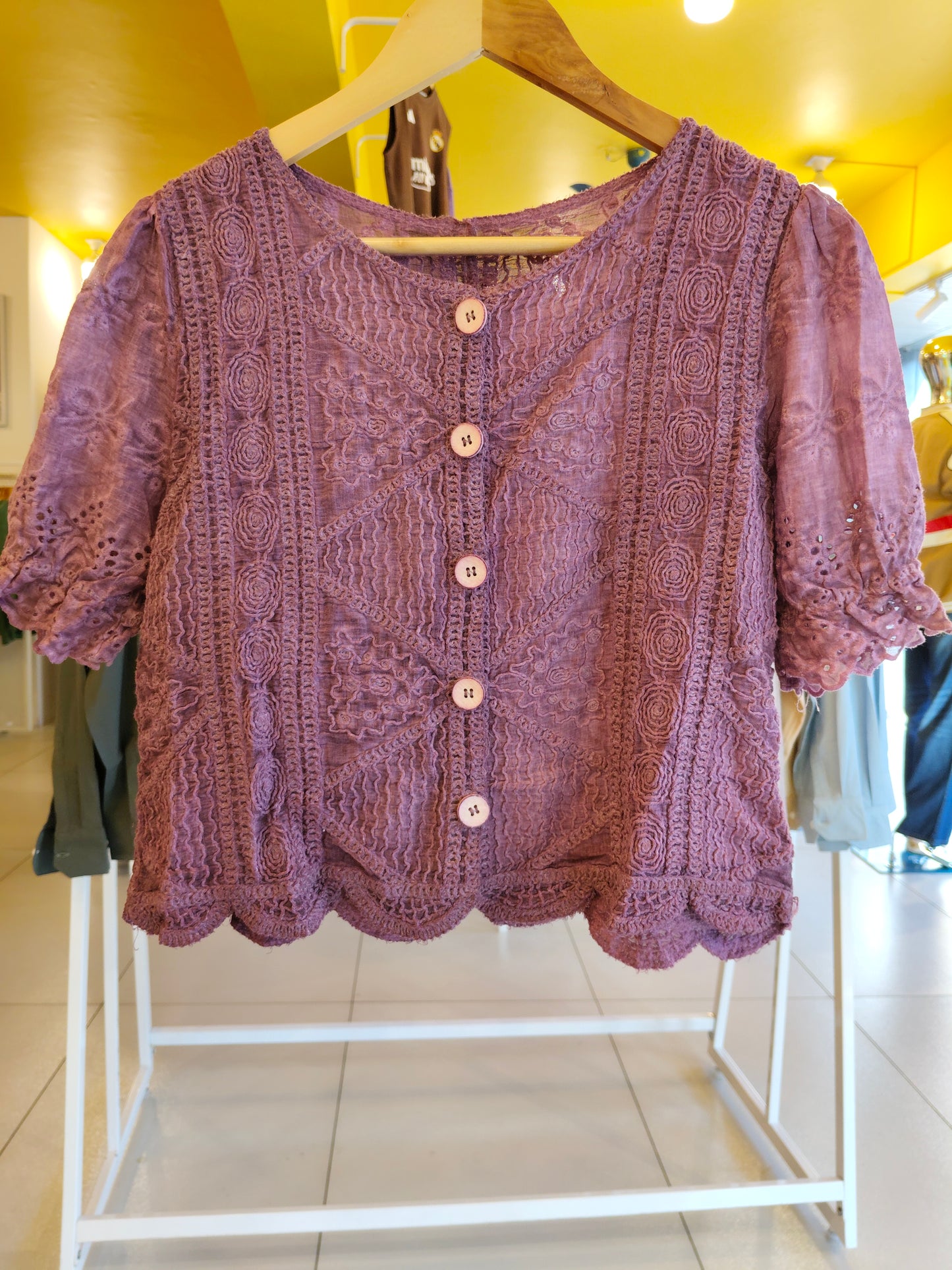 Crochet Button-Up Top for Women  (FREE SIZE)