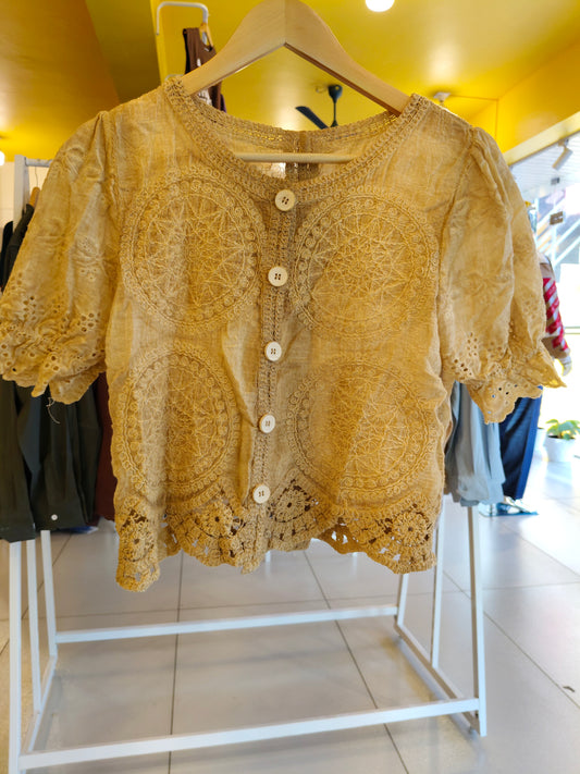 Crochet Button-Up Top for Women  (FREE SIZE)