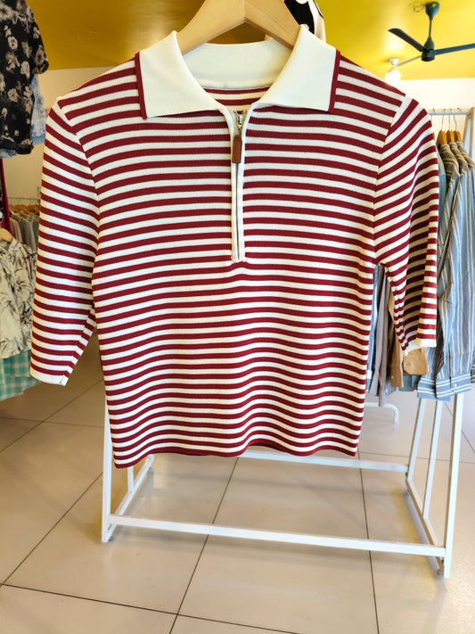 Quarter Zip Polo T-shirt for Women  (FREE SIZE)