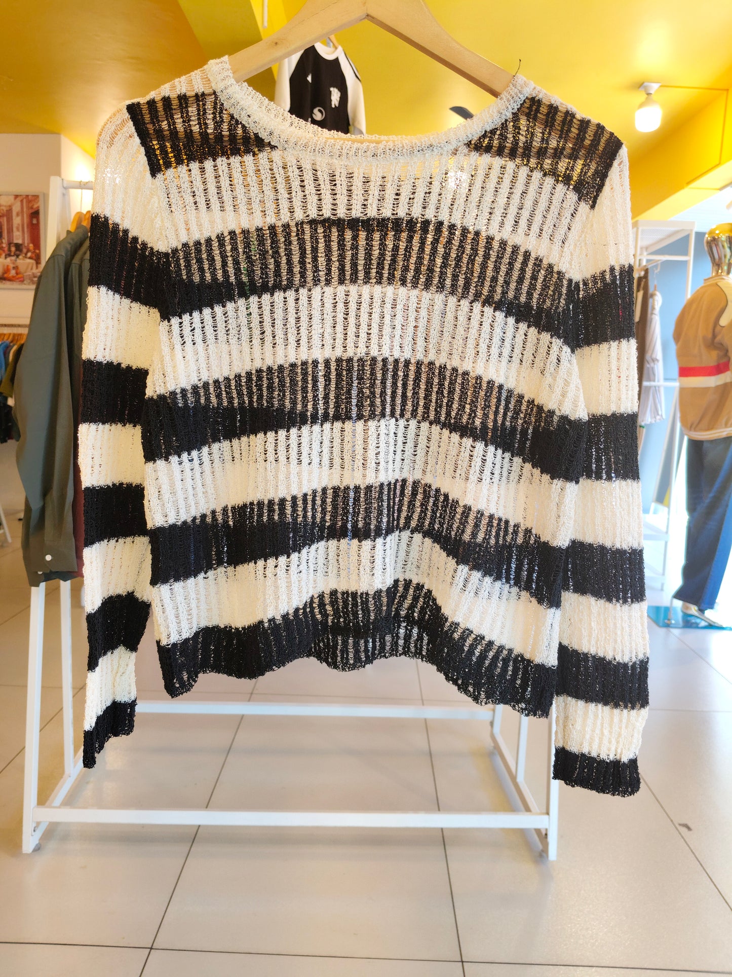 Striped Mesh Knit Sweater (FREE SIZE)