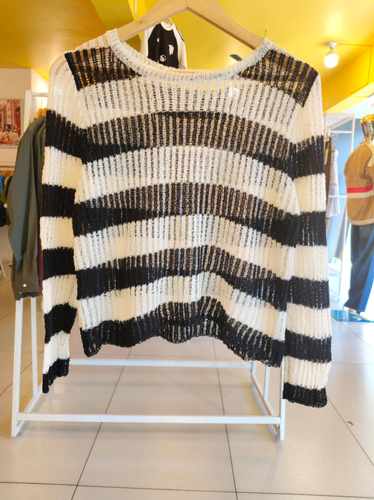 Striped Mesh Knit Sweater (FREE SIZE)