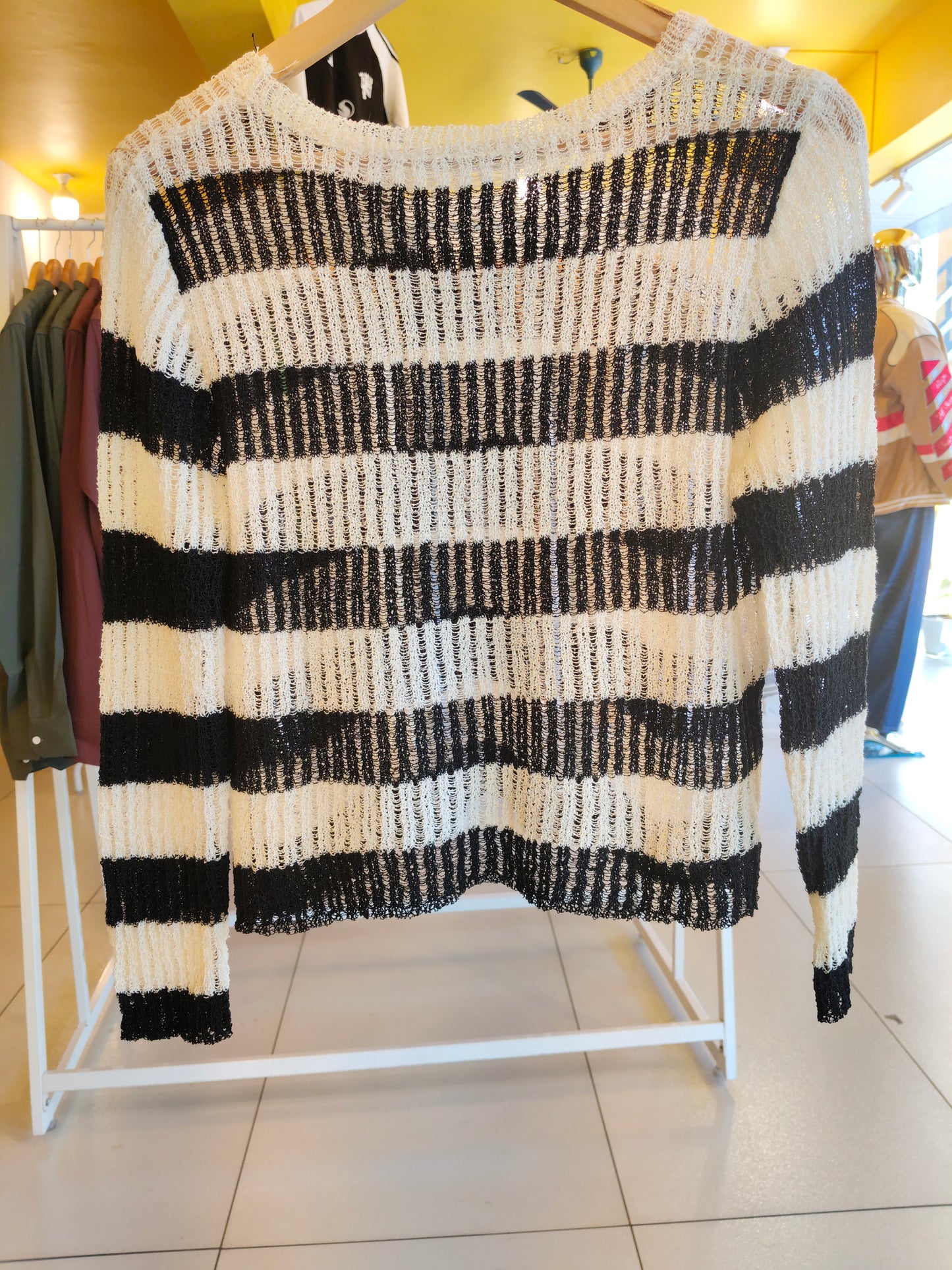 Striped Mesh Knit Sweater (FREE SIZE)