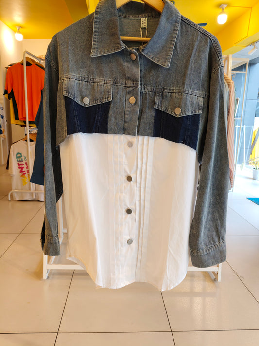 Spliced Denim & White Shirt for Women (FREE SIZE)