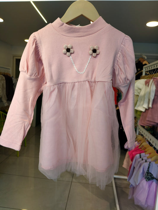 Toddler Girls' Tulle Floral Applique Dress (LARGE)