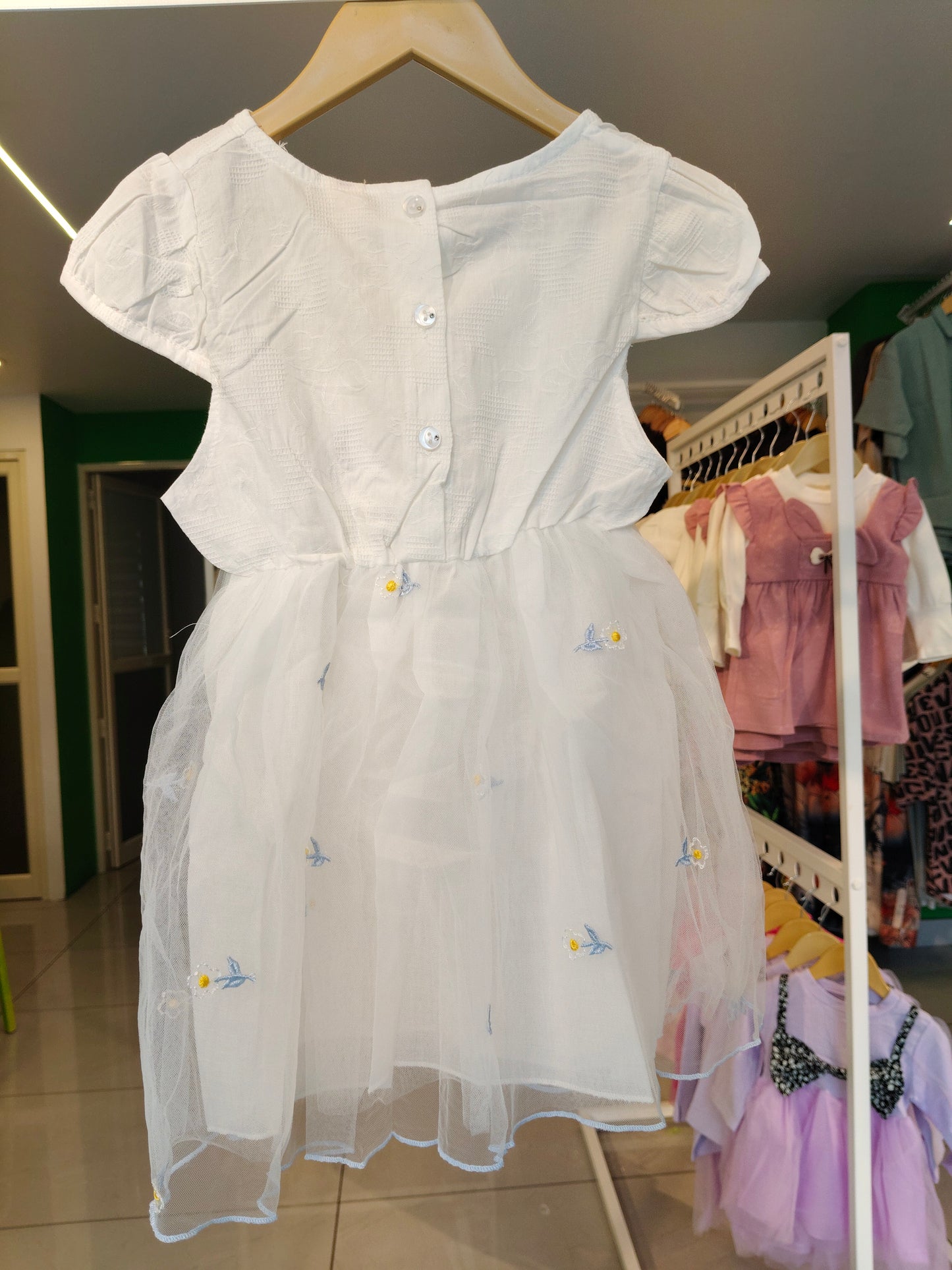 Toddler Girls' Embroidered Floral Tulle Dress (LARGE)