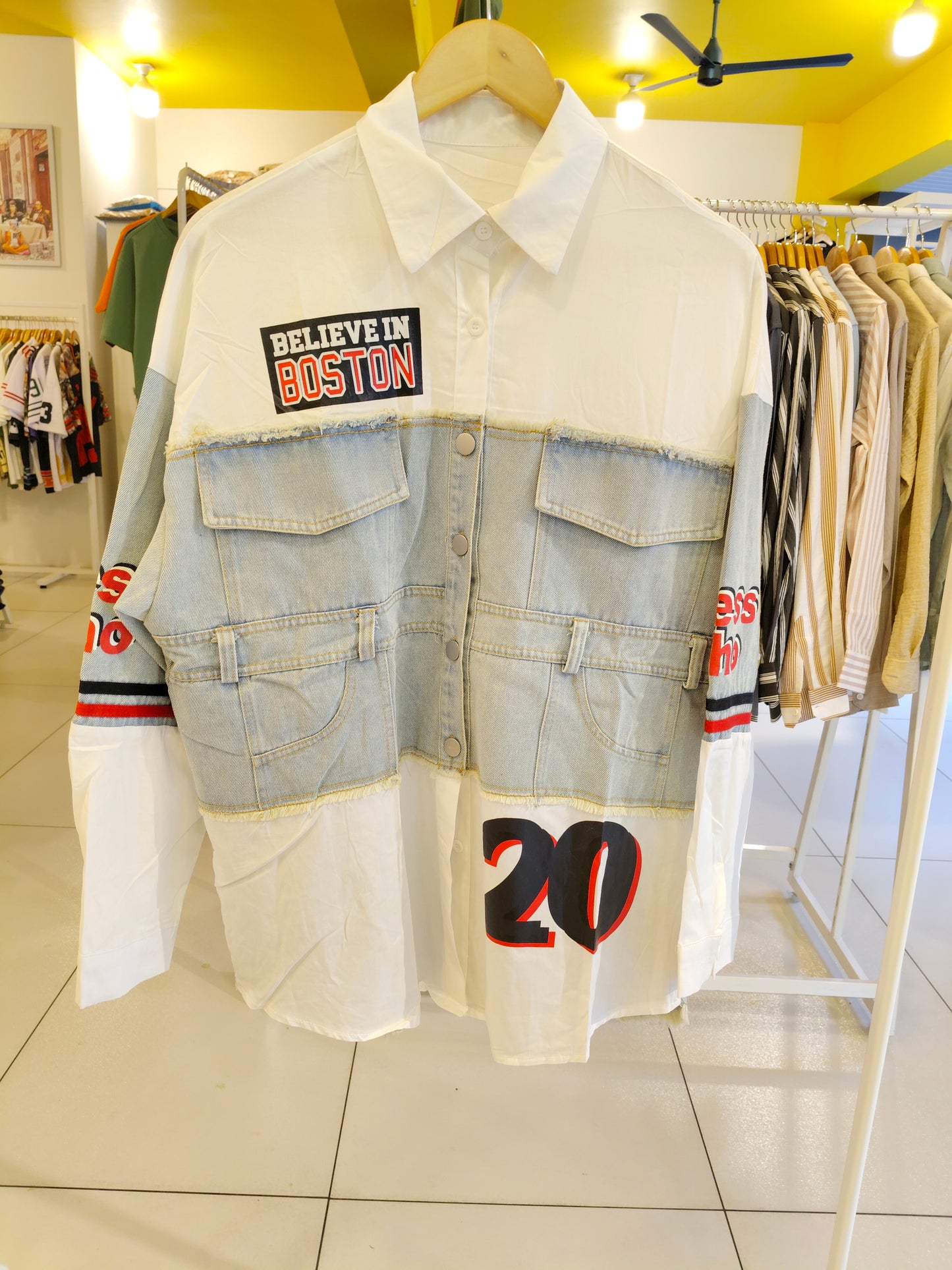 Spliced Denim & White Shirt for Women (FREE SIZE)