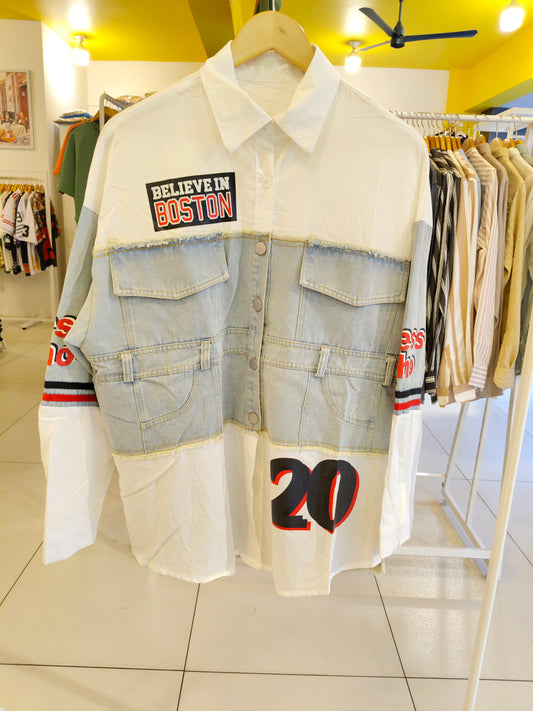 Spliced Denim & White Shirt for Women (FREE SIZE)