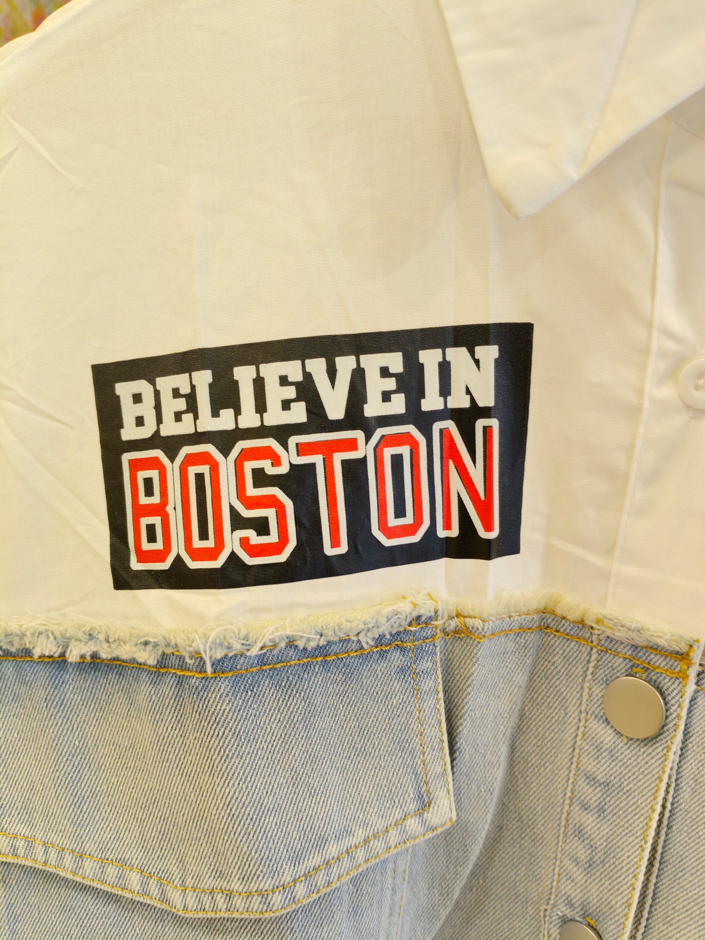 Spliced Denim & White Shirt for Women (FREE SIZE)