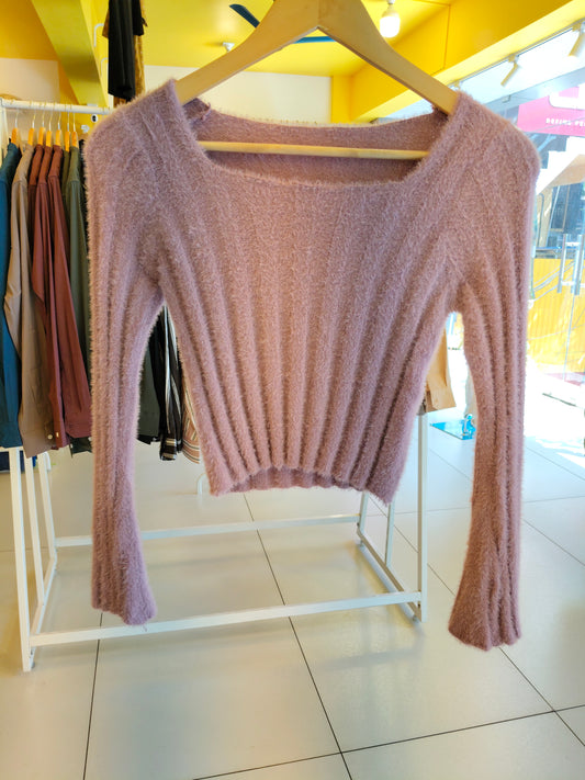 Fuzzy Square Neck Crop top (FREE SIZE)