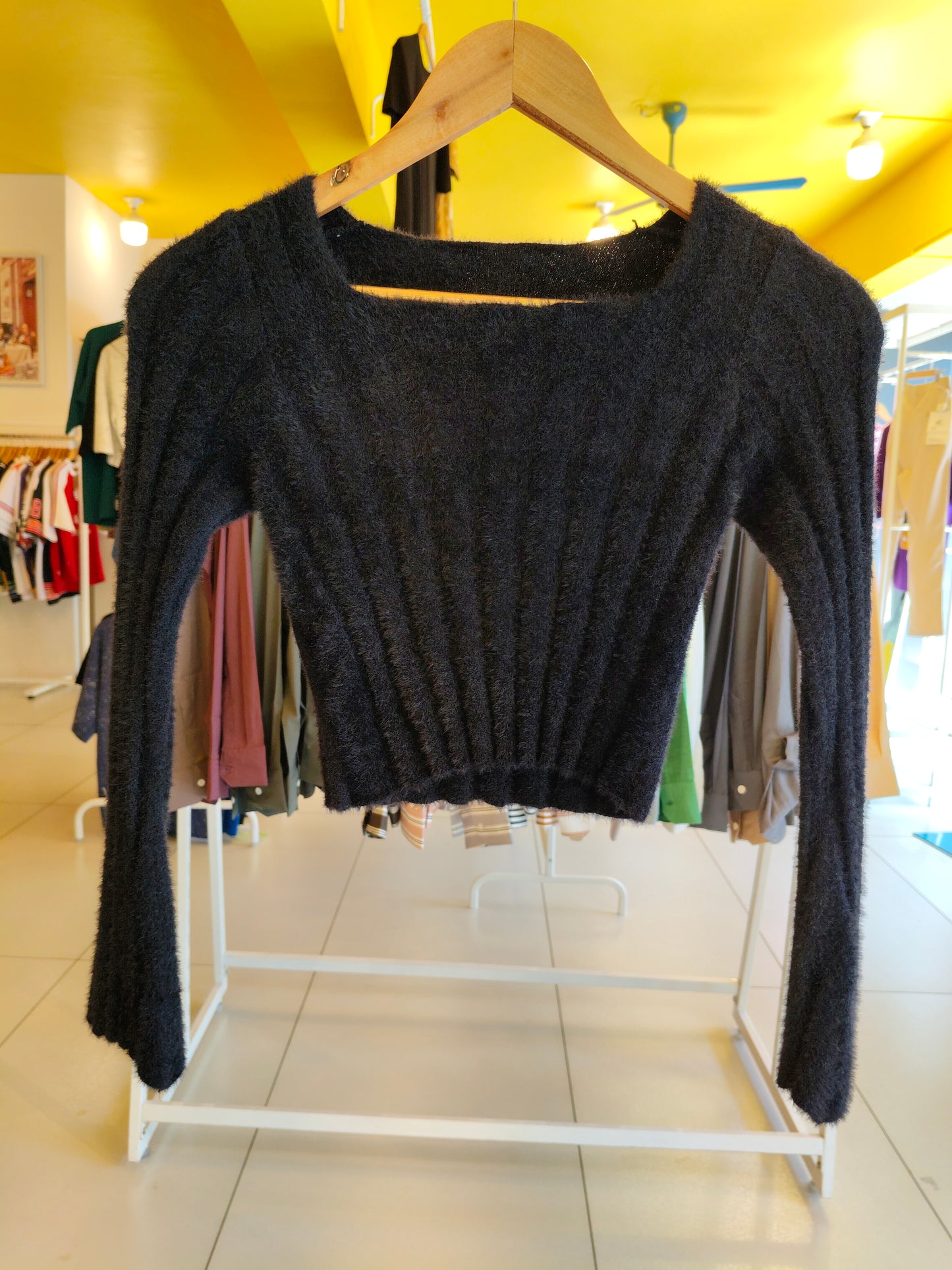 Fuzzy Square Neck Crop top (FREE SIZE)