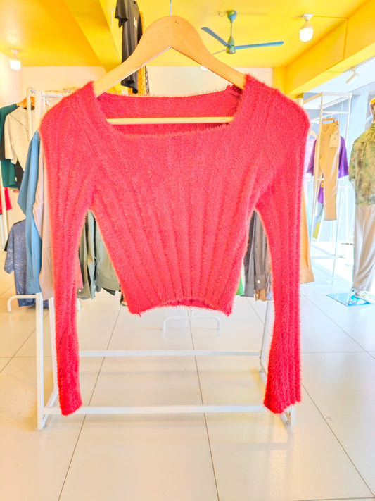 Fuzzy Square Neck Crop top (FREE SIZE)
