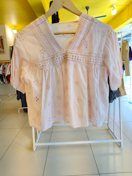 V-Neck Eyelet Lace Top (FREE SIZE)