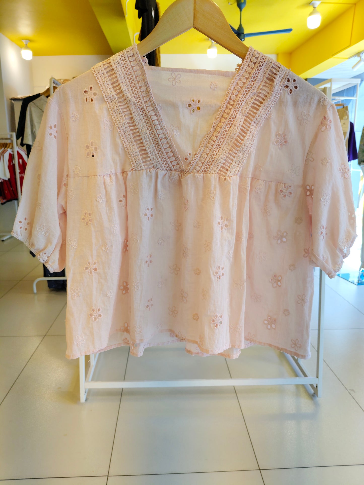 V-Neck Eyelet Lace Top (FREE SIZE)