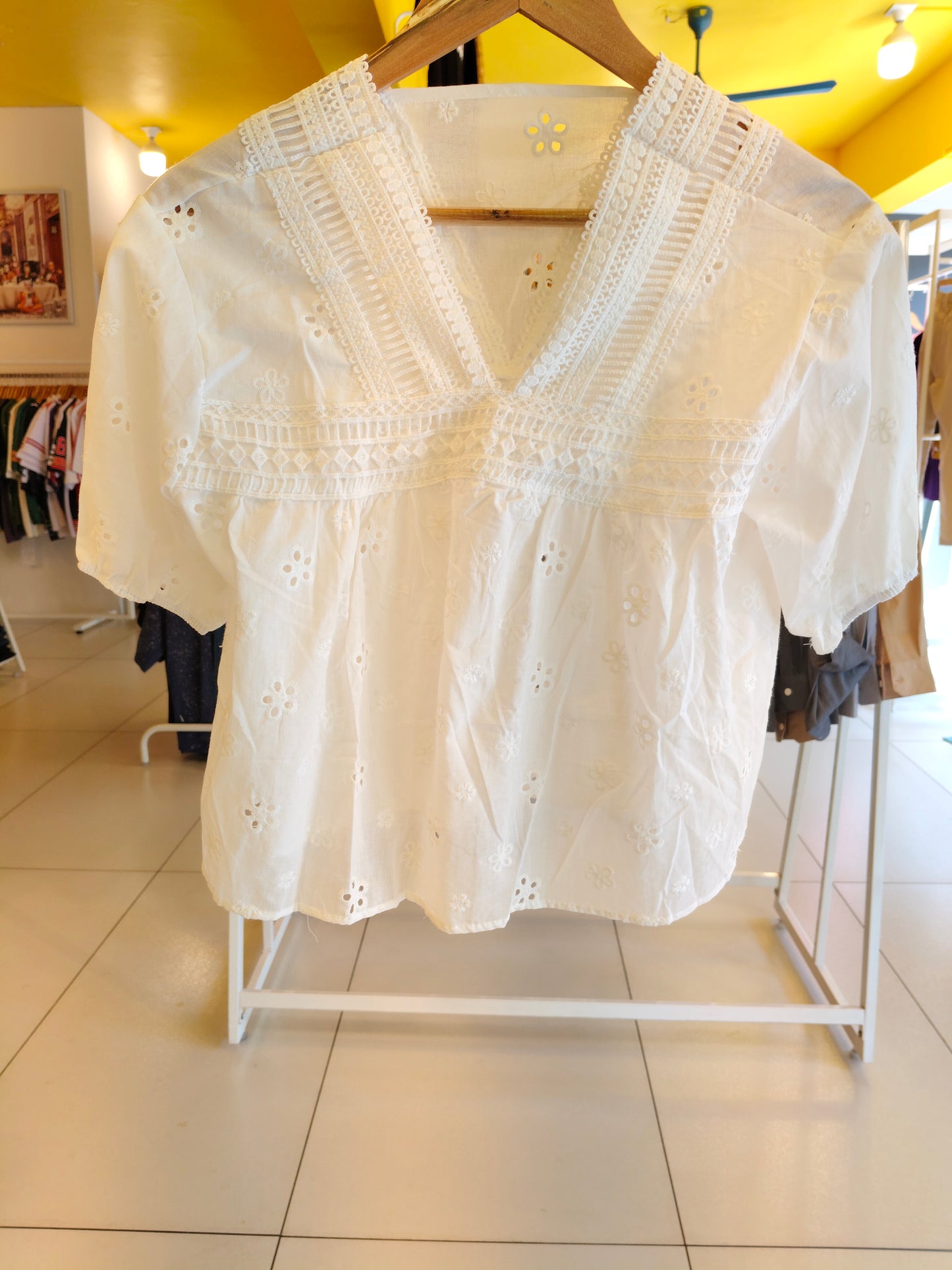 V-Neck Eyelet Lace Top (FREE SIZE)