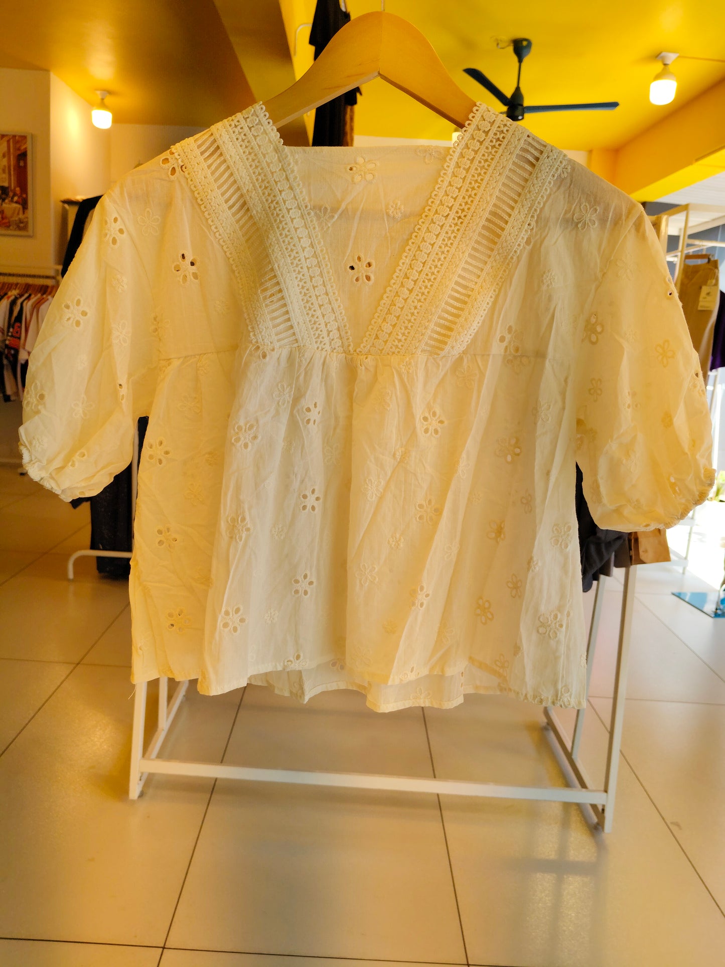 V-Neck Eyelet Lace Top (FREE SIZE)