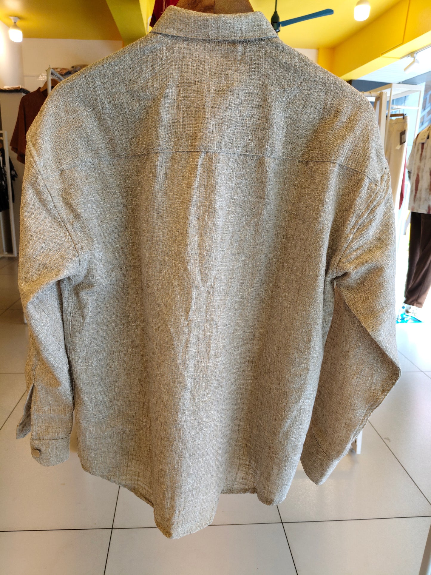 Oversized Drop Shoulder Linen Shirt for Men (XL)